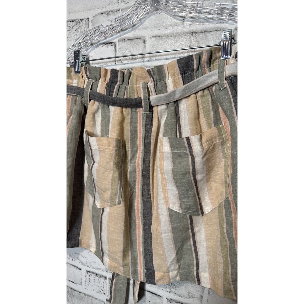 American Eagle Striped Mini Skirt with‎ Belt Womens M Beige Green Pockets - Picture 5 of 10